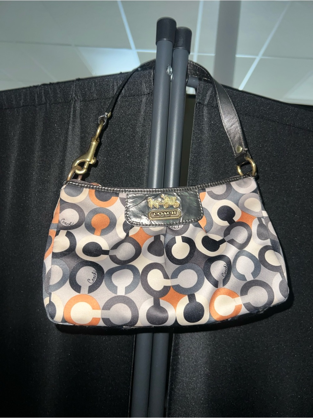 Coach Multicolor Circle Print Shoulder Bag with Brown Trim